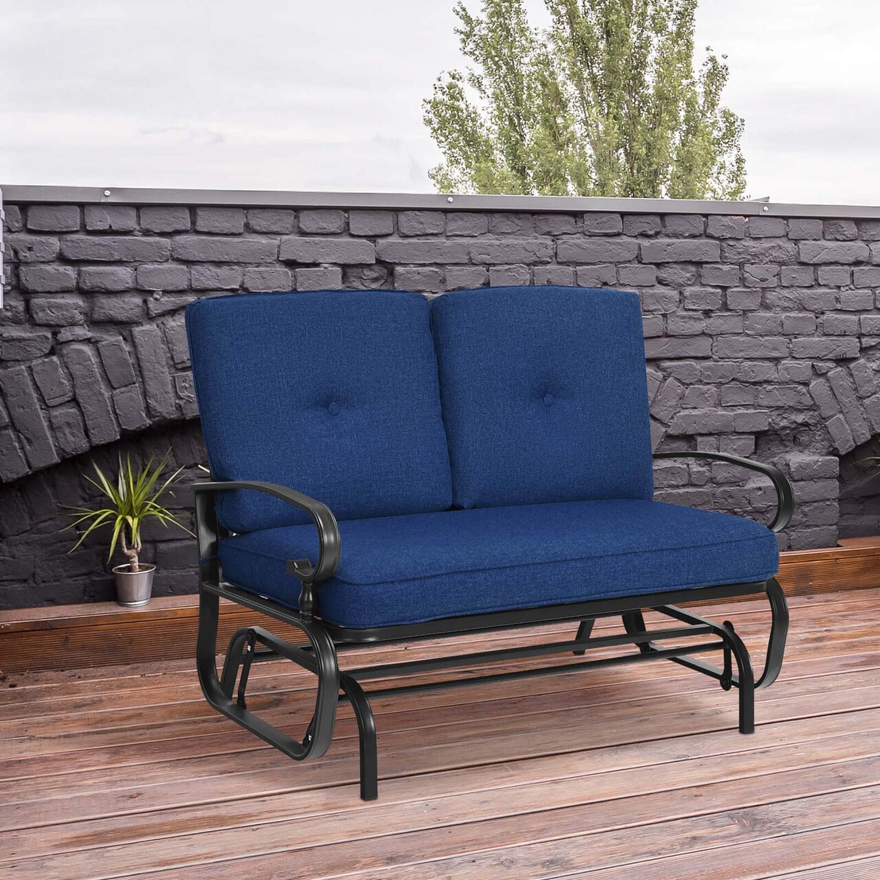 Costway 2-Person Outdoor Swing Glider Chair Bench Loveseat Cushioned Sofa Blue/Beige/Grey/Navy